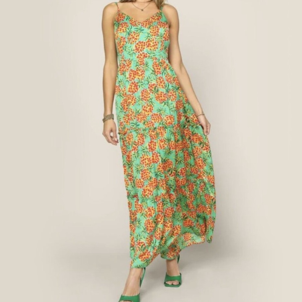 Skies Are Blue Green and Orange Floral Maxi Dress